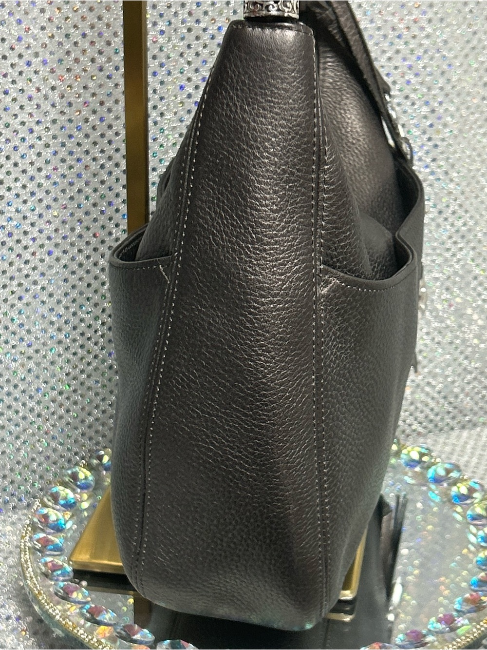 Brighton Black Leather Shoulder Bag with Heart Charms - Picture 3 of 16